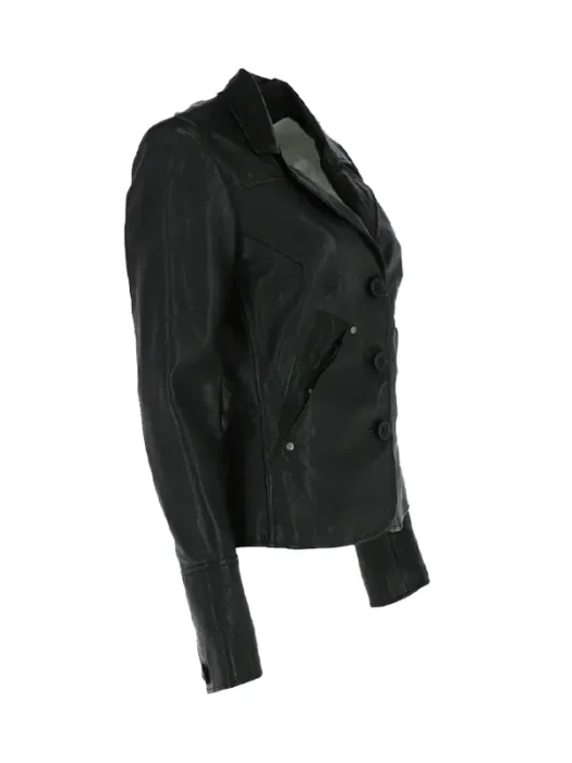 Womens Black Leather Blazer Jacket
