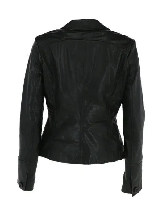 Womens Black Leather Blazer Jacket Back