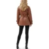Womens Brown Belted Leather Jacket Back