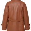 Womens Brown Leather Belted Jacket Back