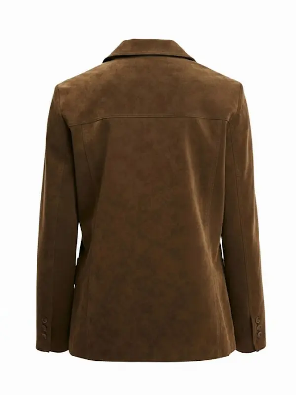 Womens Brown Leather Blazer Back