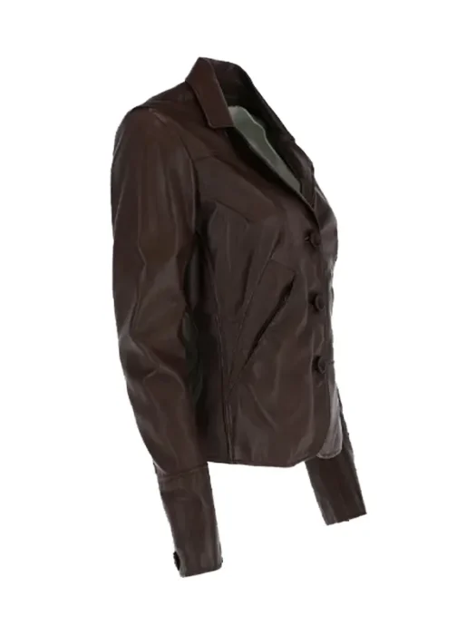 Womens Brown Leather Blazer Jacket
