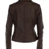 Womens Brown Leather Blazer Jacket Back