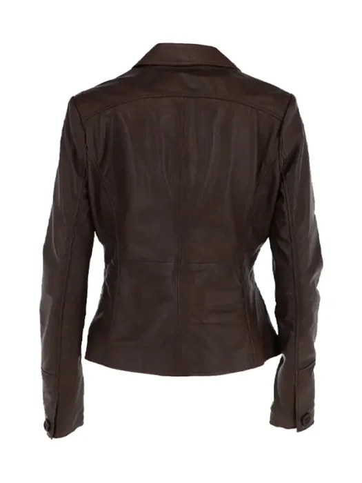 Womens Brown Leather Blazer Jacket Back