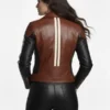 Womens Brown and Black Racer Leather Jacket Back