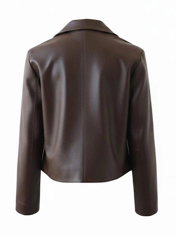 Womens Dark Brown Leather Jacket Back