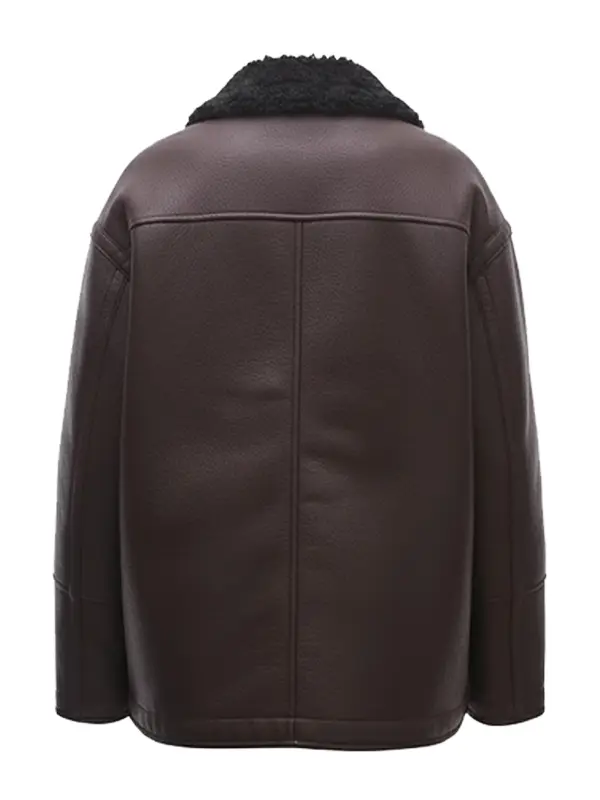 Womens Dark Brown Leather Shearling Jacket Back