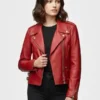Womens Genuine Red Biker Leather Jacket