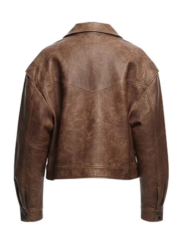 Womens Hailey Bomber Brown Leather Jacket Back