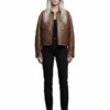 Womens Hailey Brown Bomber Leather Jacket