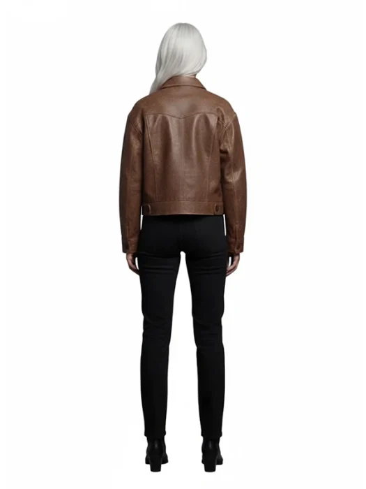 Womens Hailey Brown Bomber Leather Jacket Back
