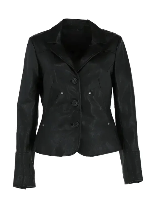Womens Leather Blazer Jacket Black