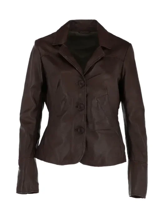 Womens Leather Blazer Jacket Brown