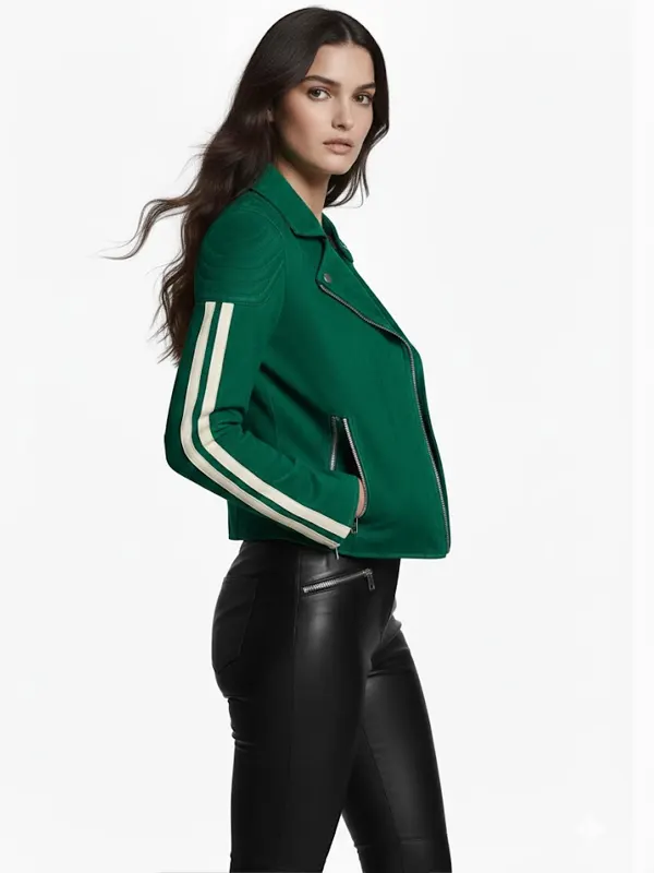 Womens Moto Green Leather Jacket