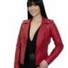 Womens Quilted Red Leather Motorcycle Jacket