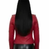 Womens Quilted Red Leather Motorcycle Jacket Back