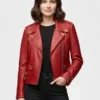 Womens Red Biker Leather Jacket