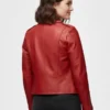 Women’s Red Biker Leather Jacket Back