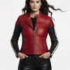 Womens Red and Black Racer Leather Jacket