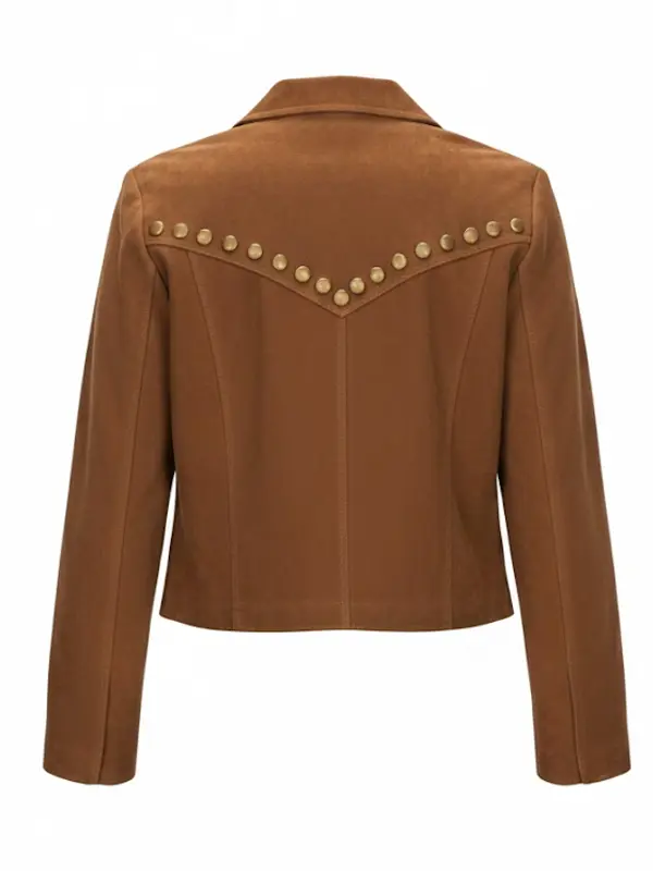 Womens Studded Suede Brown Cropped Jacket Back