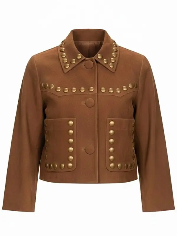 Womens Studded Suede Brown Cropped Jacket