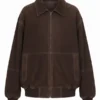 Womens Suede Dark Brown Bomber Jacket