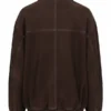Womens Suede Dark Brown Bomber Jacket Back
