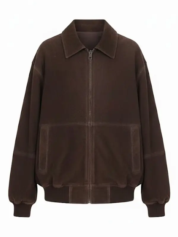 Womens Suede Dark Brown Bomber Jacket