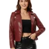 Womens Wine Red Moto Faux Jacket