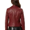 Womens Wine Red Moto Faux Leather Jacket Back