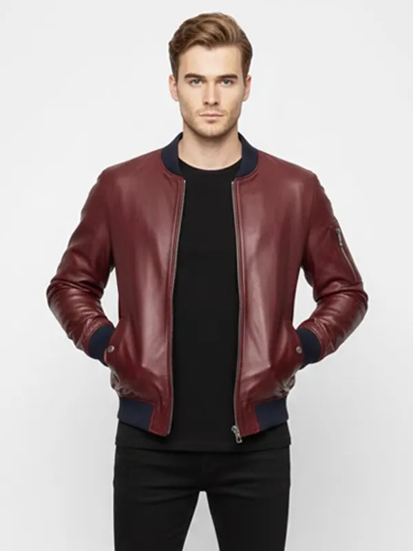 mens maroon Bomber Jacket
