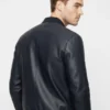 mens navy Bomber Leather Jacket Back