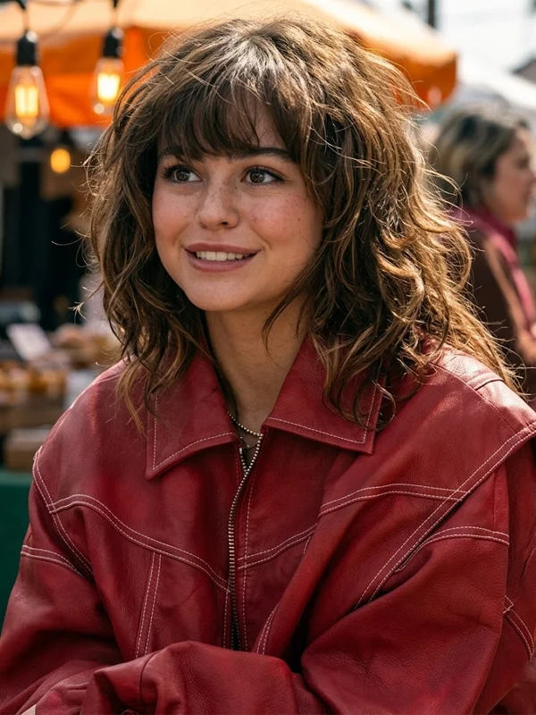 Allie Hayes Red Bomber Leather Jacket