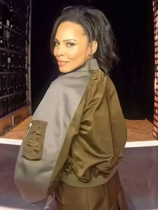Amirah Vann Oyeku Olive Green Bomber Jacket Back