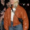 Dua Lipa Oversized Brown Leather Jacket