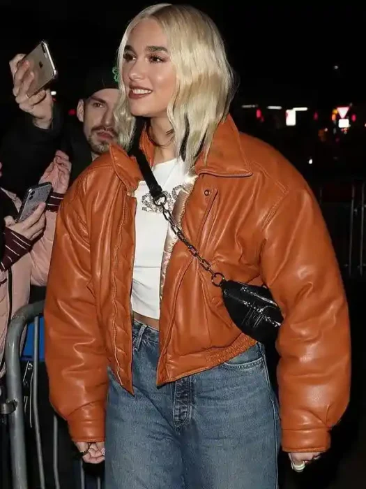 Dua Lipa Oversized Brown Leather Jacket