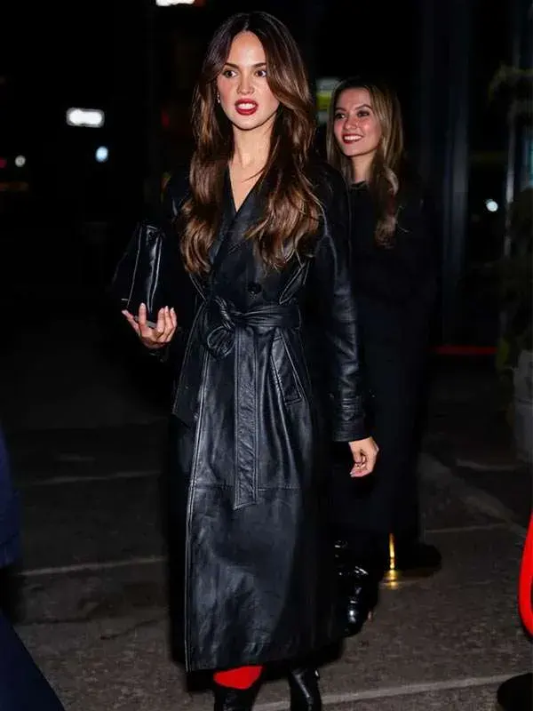 Eiza Gonzalez Leather Coat Black