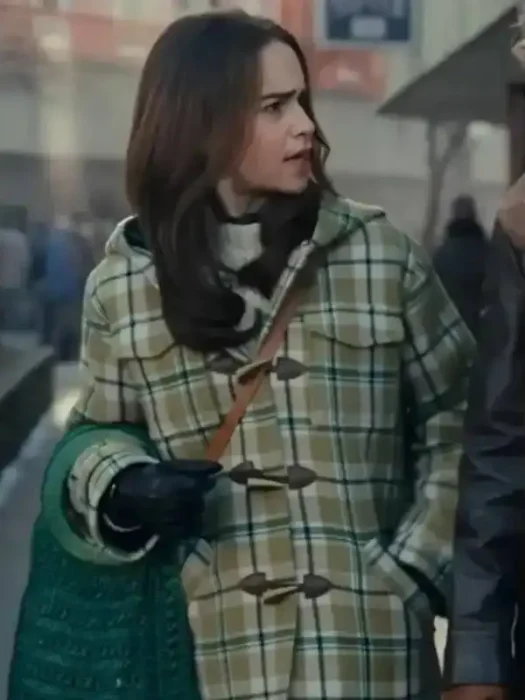 Emilia Clarke Ponies 2026 Plaid Duffle Coat