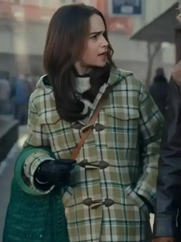 Emilia Clarke Ponies 2026 Plaid Duffle Coat