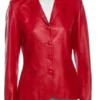 His and Hers Tessa Thompson Red Leather Blazer