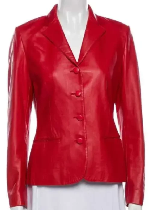 His and Hers Tessa Thompson Red Leather Blazer