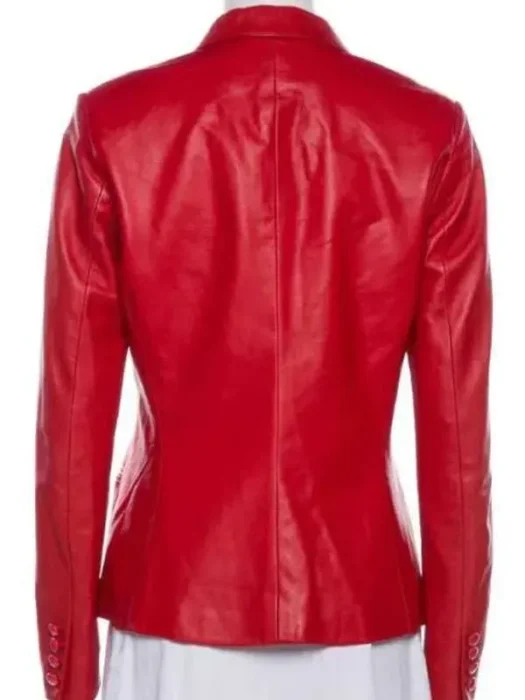 His and Hers Tessa Thompson Red Leather Blazer back