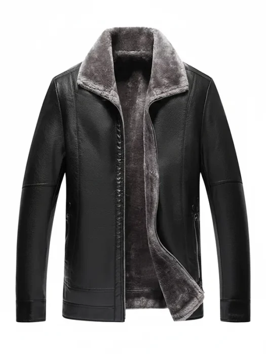 Mens Black Faux Fur Leather Jacket