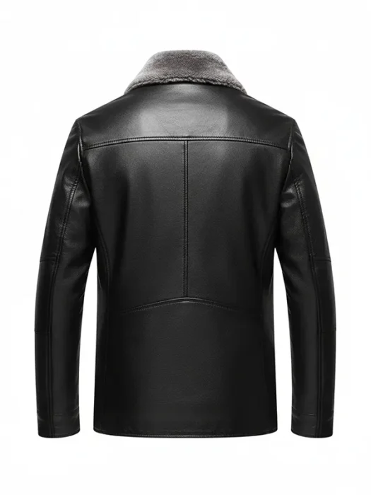 Mens Black Faux Fur Leather Jacket Back