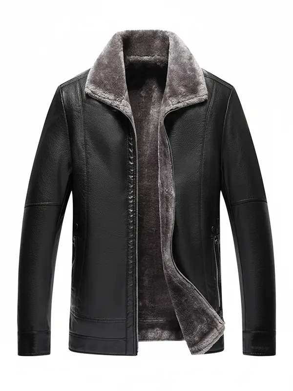 Mens Black Faux Fur Leather Jacket