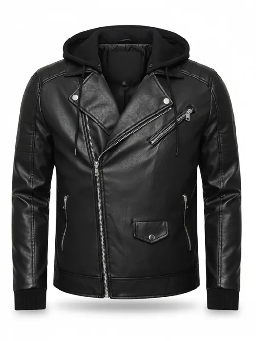 Mens Black Hooded Bomber Jacket