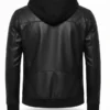 Mens Black Hooded Bomber Jacket Back