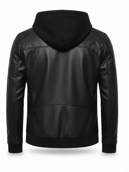 Mens Black Hooded Bomber Jacket Back