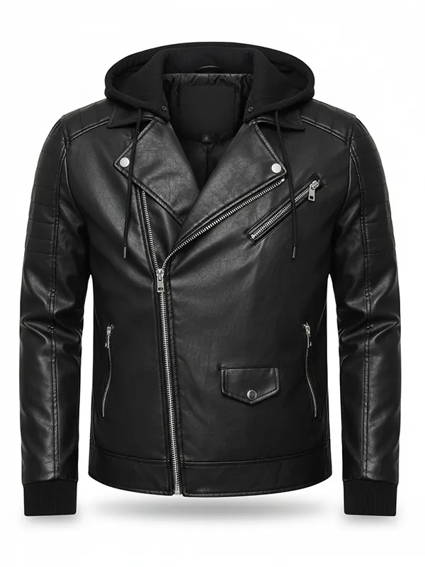 Mens Black Hooded Bomber Jacket
