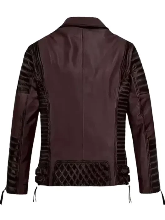 Men's Classic Wine Biker Leather Jacket Back